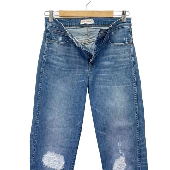 Madewell Slim Straight Jeans: Knee-Rip Edition in Forster Wash Size 27 Tall | 4T - Picture 7 of 14